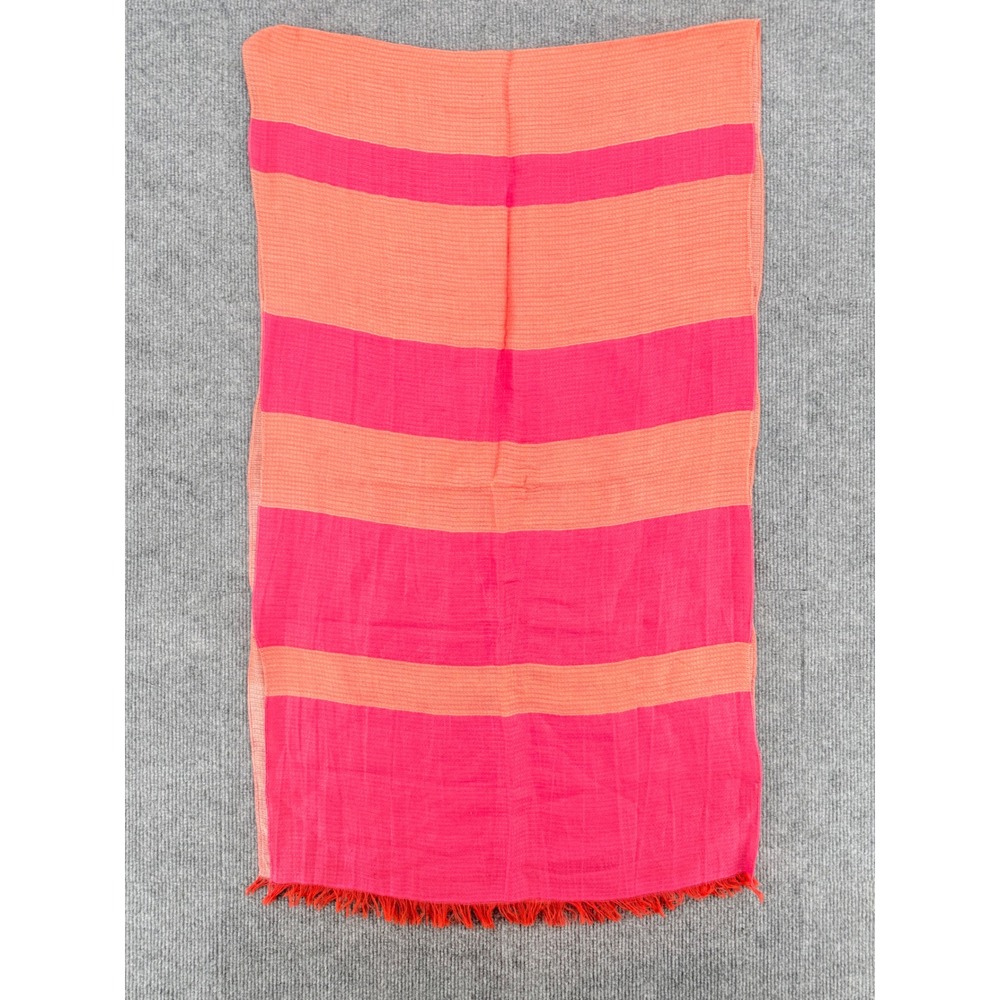 J. Jill Scarf Coral Pink Striped Linen Cotton Blend Ribbed Eyelash Fringe Wrap